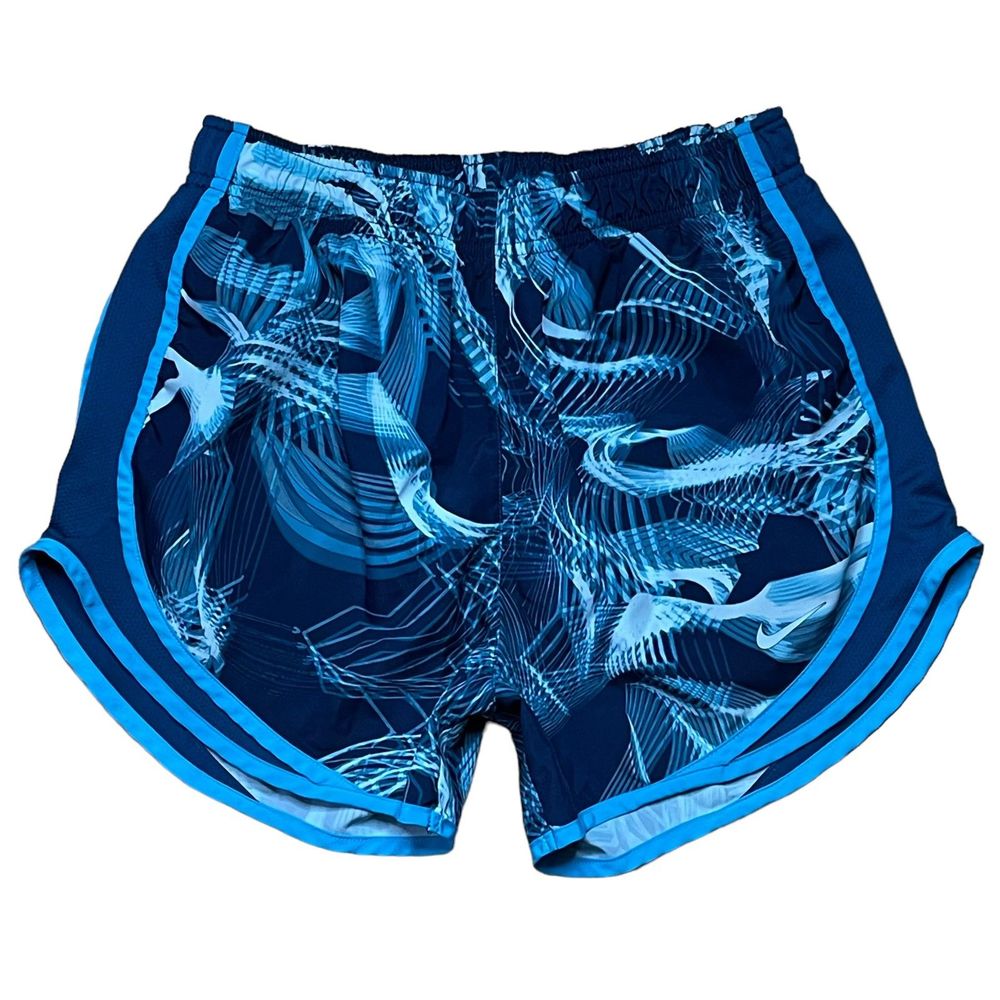 NIKE Women's DRI-FIT Tempo 3" Running Shorts Blue Printed High Rise Pull On S